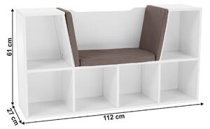 Biblioteca copii FERIA, cu scaun, MDF, alb/gri, 112x27x61 cm