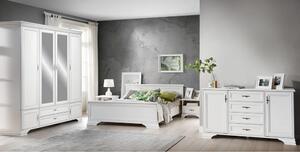 Mobilier dormitor alb IDENTO 4, cu pat 160x200, dulap cu 6 usi si 2 se