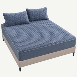 Set husa de pat plusata cu elastic si 2 fete de perna, Bleumarin