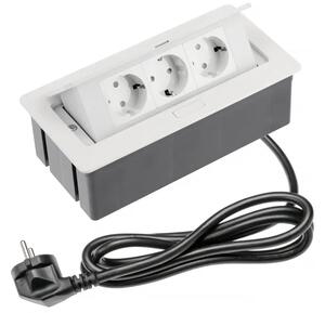 Priza incorporabila in blat, 3 x Schuko, cablu 1.5 m inclus, alb mat