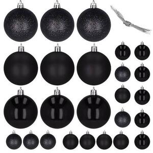 Set 25 globuri de Craciun negre, 3 si 4 cm, diverse texturi