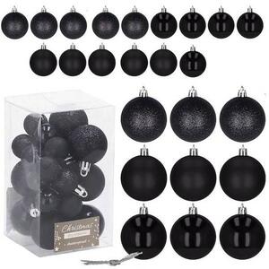 Set 25 globuri de Craciun negre, 3 si 4 cm, diverse texturi