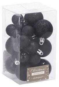 Set 25 globuri de Craciun negre, 3 si 4 cm, diverse texturi