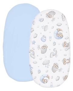 Set 2 cearceafuri din bumbac cu elastic roata pentru landou sau cosulet de rachita Kidizi Koala Dreams Blue