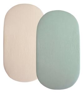 Set 2 cearceafuri din muselina dubla cu elastic roata pentru landou sau cosulet de rachita Kidizi mint, bumbac 100%