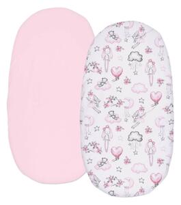 Set 2 cearceafuri din bumbac cu elastic roata pentru landou sau cosulet de rachita Kidizi Fairy Clouds