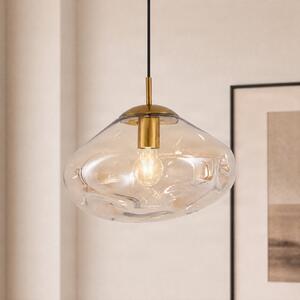 Lindby Lampă suspendată Lelia, chihlimbar, sticlă, Ø 35 cm, reglabil, Bej, Camera de zi / sufragerie, Sticlă, Design