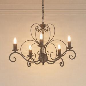 Luminex Candelabru Mauro, bej, 5 becuri, Ø 62 cm, metal, E14, reglabil, Bej, Camera de zi / sufragerie, Metal, Antichitate
