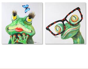 Set 2 tablouri Frogs panza, multicolor, 40x40x3,5 cm