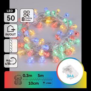 Aigostar - LED șir de lumini de Crăciun pentru exterior 50xLED/8 funcții 3xAA 5,3m IP44 multicolor