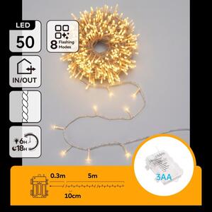Aigostar - LED ghirlandă de Crăciun de exterior 50xLED/8 funcții 3xAA 5,3m IP44 alb cald