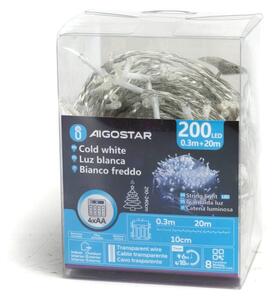 Aigostar-LED Ghirlandă luminoasă de Crăciun pentru exterior 200 LED/8 funcții 4xAA 20m IP44 alb rece