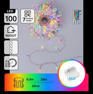 Aigostar -LED Instalație luminoasă de exterior pentru Crăciun 100xLED/7 funcții 4xAA 10,3m IP44 multicoloră