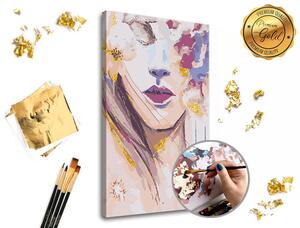 Pictura după numere PREMIUM GOLD - Femeia cu flori (set pentru)