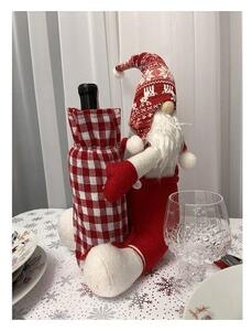 Spiridus de Craciun cu punga decorativa pentru sticle, 55 x 18 x 22 cm, alb, rosu