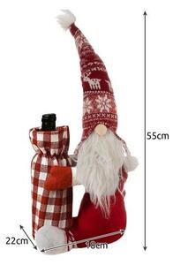 Spiridus de Craciun cu punga decorativa pentru sticle, 55 x 18 x 22 cm, alb, rosu