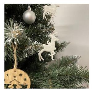Set 9 ornamente pentru bradul de Craciun, model Ren, 9,5 x 7 cm, alb cu sclipici