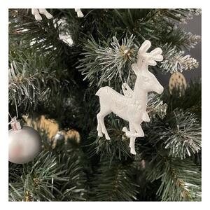 Set 9 ornamente pentru bradul de Craciun, model Ren, 9,5 x 7 cm, alb cu sclipici