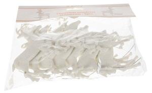 Set 9 ornamente pentru bradul de Craciun, model Ren, 9,5 x 7 cm, alb cu sclipici