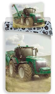 Lenjerie de pat Tractor - Albă / verde | 140 x 200 cm / 70 x 90 cm