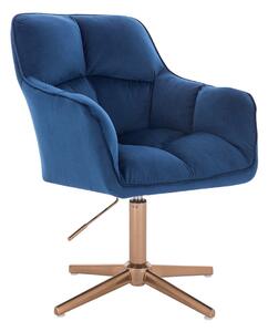 HR550CROSS Scaun Bleumarin Catifea cu Bază Aurie
