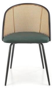 Scaun K508, verde inchis/negru, stofa catifelata/rattan sintetic, 54x5