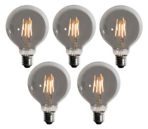 Set de 5 becuri LED E27 cu 3 trepte de intensitate luminoasă, fumurii, G95 4W 200 lm 1900K