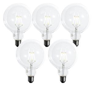 Set 5 becuri Bec LED cu filament spiralat E27 reglabil G125 5W 450lm 2700K