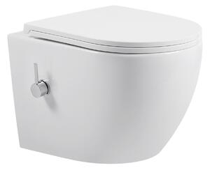 Erga Lily, vas de toaletă suspendat cu funcție de bideu + capac WC, alb lucios, ERG-V03-LILY-RIM-BID-WH