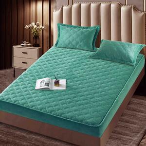 Husa de pat, Topper, 2 persoane, catifea, 140x200cm, 3 piese, cu elastic, verde deschis, HPT410