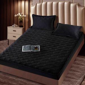 Husa de pat, Topper, 2 persoane, catifea, 140x200cm, 3 piese, cu elastic, negru , HPT412