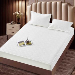 Husa de pat, Topper, 2 persoane, catifea, 140x200cm, 3 piese, cu elastic, alb , HPT601