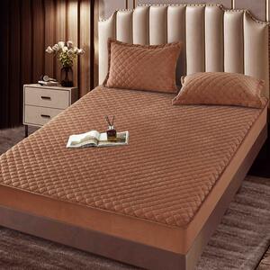 Husa de pat, Topper, 2 persoane, catifea, 140x200cm, 3 piese, cu elastic, maro , HPT604