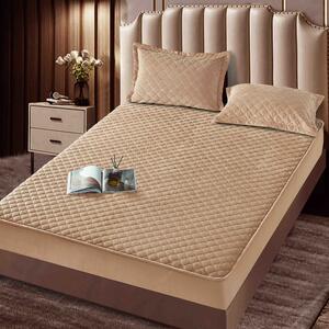 Husa de pat, Topper, 2 persoane, catifea, 140x200cm, 3 piese, cu elastic, crem , HPT603