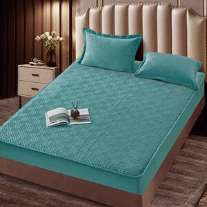 Husa de pat, Topper, 2 persoane, catifea, 140x200cm, 3 piese, cu elastic, verde deschis, HPT610