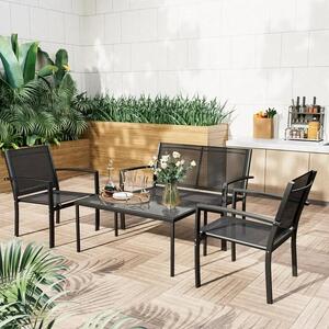 Set masa de gradina, 1 Masa, 1 Banca, 2 Fotolii, Culoare Negru