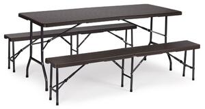 Set Masa De Gradina Cu 2 Banci, Pentru Terasa Sau Curte, Pliabila, Dreptunghiulara, Cadrul Otel, Dimensiune 180x74x74, Ratan, Culoare Negru