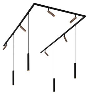 Sistem modern de iluminat pe șine cu 6 spoturi și 4 pendule bronz închis monofazat - Slimline Uzzy Keno