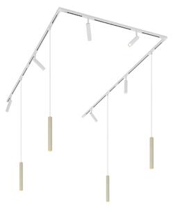 Sistem modern de iluminat pe șine cu 6 spoturi și 4 pendule bej și alb, monofazat - Slimline Uzzy Keno