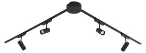 Sistem modern de iluminat pe șine cu 4 spoturi negre monofazate 200 cm - Magnetic Gert