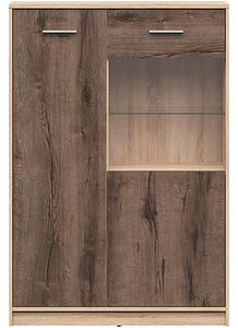 Vitrina NEPO PLUS, stejar inchis/stejar sonoma, lemn, 90x34x132 cm