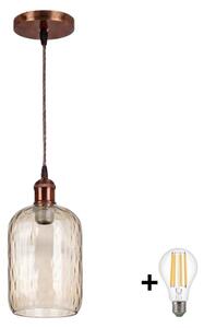 Brilagi - Lustru LED suspendat pe cablu R GLASS 1xE27/60W/230V, diam. 14 cm, cupru/maro fumuriu