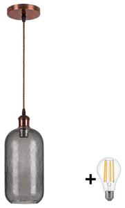 Brilagi - Lustră LED suspendată pe cablu RETRO GLASS 1xE27/60W/230V diam. 14 cm cupru/gri fumuriu
