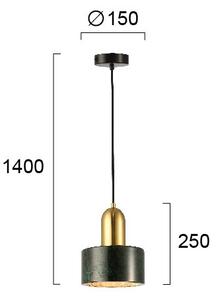 Pendul pe cablu MARBLE 1xE27/60W/230V, auriu/verde cu decor de marmură