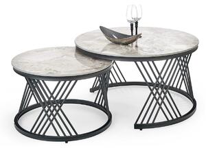 Set de măsuțe de cafea Houston AcetumMarmură cenușie, Negru, 5cm, Piatră sinterizată, Rotund