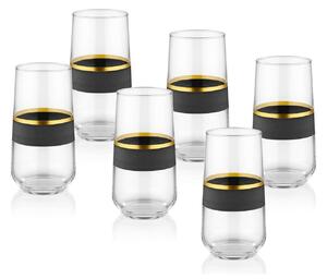 Set pahare din sticla 6 buc GLW0002, negru/auriu, 100% sticla, 8x8x15