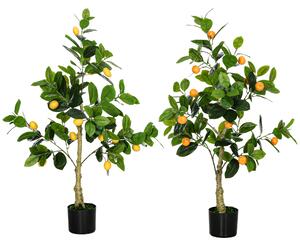 HOMCOM Set de 2 Plante Artificiale Decorative Lamai si Portocal In Ghiveci, Plante Artificiale pentru Decor Interior Exterior, 120cm | Aosom Romania
