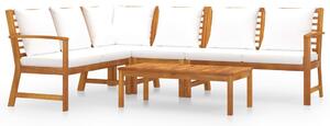 Set mobilier de grădină cu perne crem, 5 piese, lemn de acacia