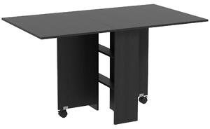 HOMCOM Masă Pliabilă, Masă Rabatabilă pentru 4-6 Persoane cu 2 Rafturi și 2 Roți, din Lemn și Metal, 140x80x74 cm, Negru | Aosom Romania