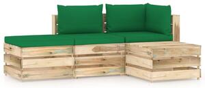 Set mobilier de grădină cu perne, 4 piese, lemn verde tratat